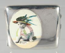 AN EDWARD VII PLAIN SILVER CIGARETTE CASE, with suffragette cat. Birmingham, 1909.