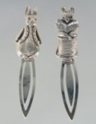 TWO SILVER BEATRIX POTTER BOOK MARKERS.