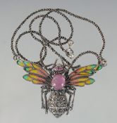 A SILVER RUBY AND ENAMEL BEE NECKLACE
