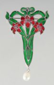 A SILVER ENAMEL ART DECO DESIGN BROOCH.
