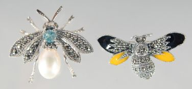 TWO SILVER BEE BROOCHES.