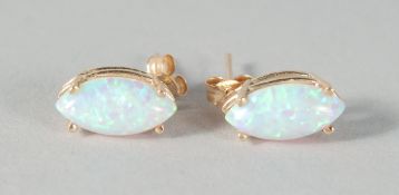 A PAIR OF 9ct. GOLD MARQUISE OPAL EAR STUDS.