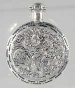 AN ORIENTAL CARP CIRCULAR SCENT BOTTLE, 5.5 cm.