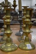 A pair of brass candlesticks.