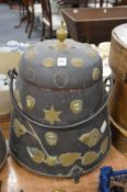 A large copper and brass Dutch doofpot (ash bucket).