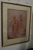 Russell Flint, a pair of female figures sanguine, chalk style print.