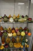 A collection of novelty pots for beetroot, pickled onions, marmalade etc modelled as various