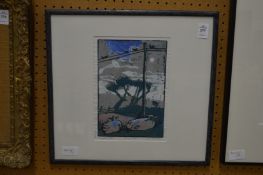 Susan Anderson, a lino print of cows.