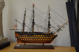 A model of a three masted galleon.