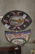 An Indian enamel dish and stand.