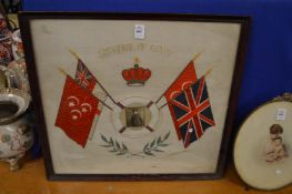 A souvenir of Egypt, a framed and glazed embroidered picture.