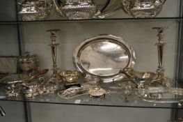 Plated items to include a pair of pheasants, Sheffield plated candlesticks etc.