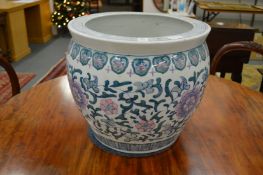 A Chinese porcelain fish bowl or jardiniere.