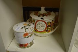 Porcelain stacking box and Scandinavian soup tureen.