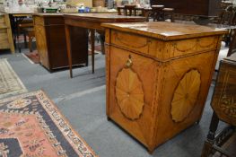 A pair of Sheraton revival inlaid satinwood pedestal cupboards/filing chests (alterations and