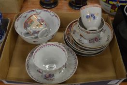 A famille rose tea bowl and saucer and similar china.