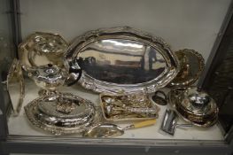 A good entree dish and cover, large oval plated tray and other items.