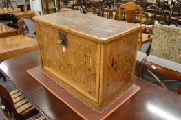 An Islamic bone inlaid tabletop cabinet with fall flap.