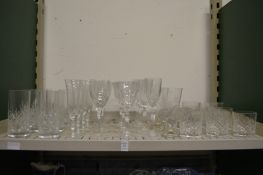 A shelf of glassware.