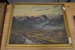 Mountainous landscape, oil on board.