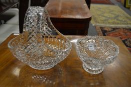 A glass flower basket and bowl.