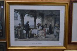 Figures on a veranda, large colour print.