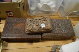 Three carved Eastern hardwood boxes.