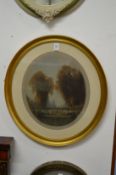 A pair of oval colour engravings depicting bridges.