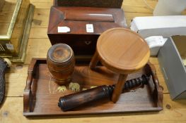 A Victorian mahogany tea caddy and other wooden items.