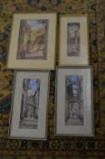 Two watercolours of Italian scenes and two of middle Eastern streets (4).