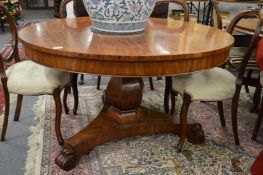 A 19th century mahogany circular tilt top pedestal dining table.