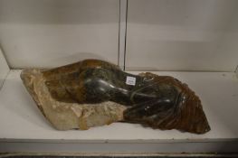 Carlos de Almeida carved marble reclining female nude, signed and dated 90.