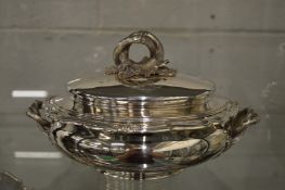 A Continental white metal dish and cover.
