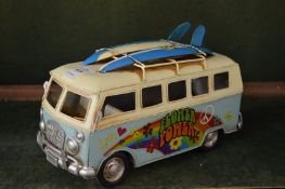 A model surfers camper van.