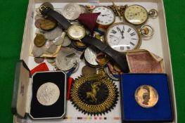 Various coins, pocket watches etc.