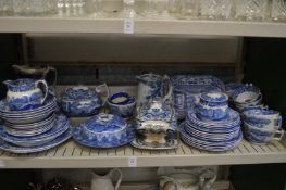 A quantity of blue and white china.