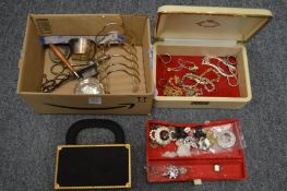 Plated items, bijouterie and a decorative compact.