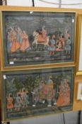 Indian School, the elephant procession, oil painting on textile, a pair.