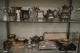 A quantity of plated items to include four piece tea and coffee service, cocktail shakers, entree