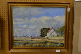 J Gregory, cottage by a boat yard, oil on canvas.