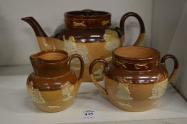 A Doulton salt glazed three piece tea service.