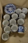 A group of Japanese blue and white cups and saucers.