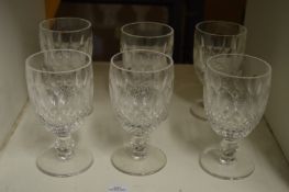 A set of six Waterford Colleen wine glasses (one small chip to base).
