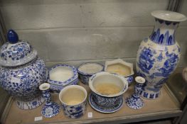 A Chinese blue and white jar and cover and other items.