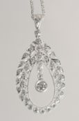 A SUPERB 18CT WHITE GOLD BELLE EPOCH DIAMOND PENDANT AND CHAIN.