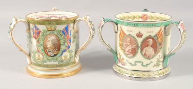 A COPELAND NELSON 1905 CENTENARY THREE HANDLED TYG and a SILVER JUBILLEE, 1910 - 1931 TYG. No.