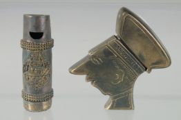 A REPLICA BRASS FIRST WORLD WAR VESTA AND WHISTLE.