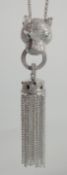 A GOOD SILVER PANTHER TASSEL NECKLACE.