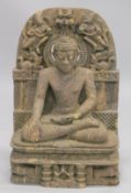 A RARE NORTHWEST INDIAN OR UTTAR PARADESH JAIN HARDSTONE STONE SCULPTURE OF TIRTHANKARA; the Saviour