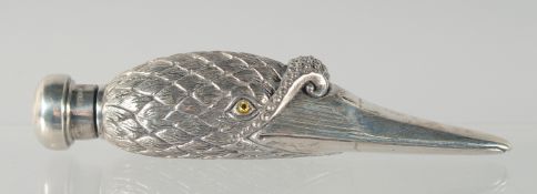 A SOLID SILVER SWAN PERFUME BOTTLE, 9 cm.